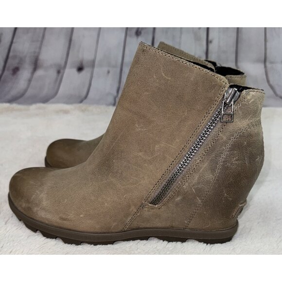 SOREL Women’s Joan Of Arctic Wedge II Zip Boot Brown Leather Size 10 - Picture 1 of 9